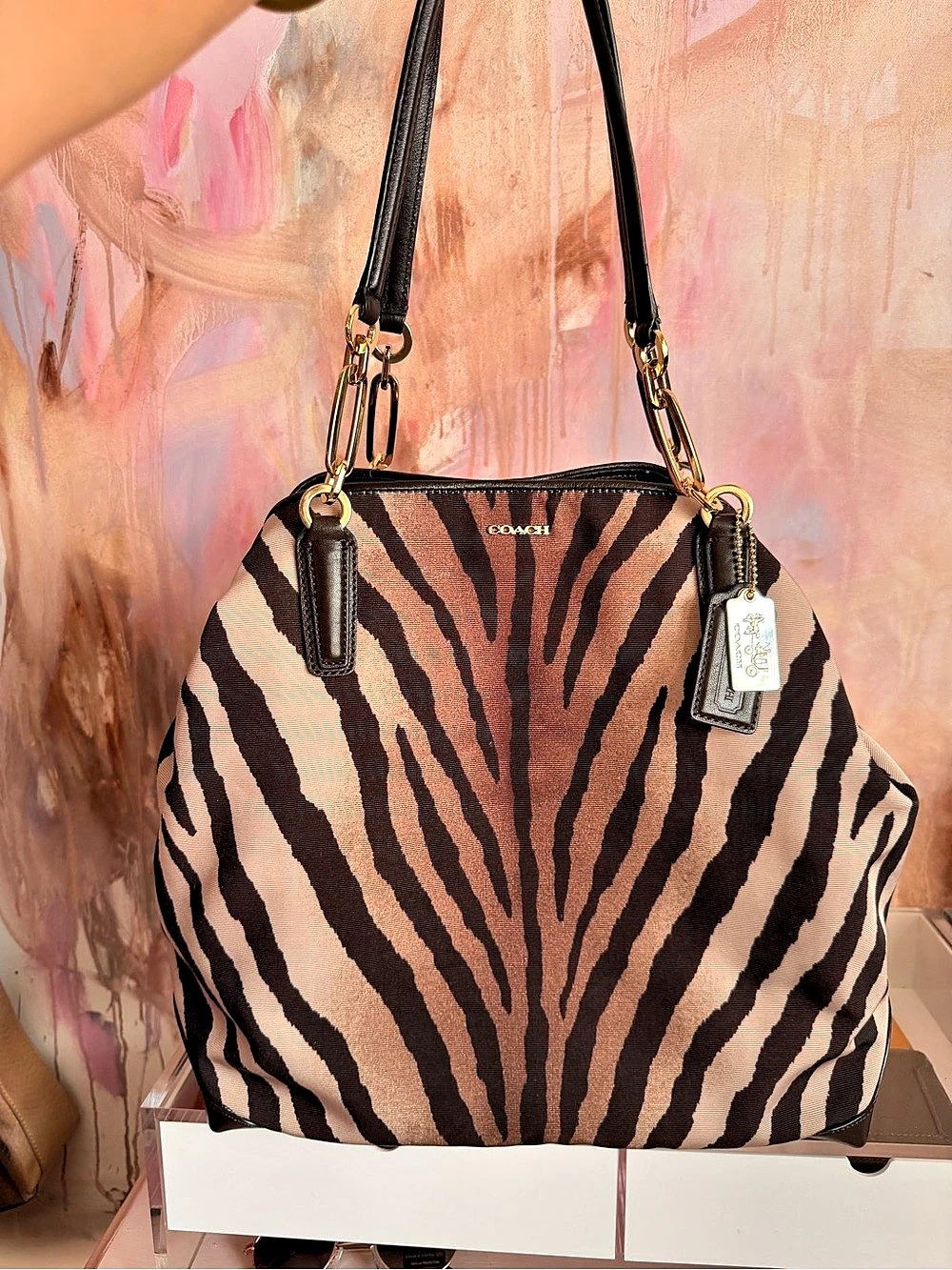 Coach Zebra Print Tote in Brown & Black